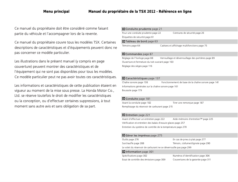 Image de la première page du manuel de l'appareil TSX (2012)