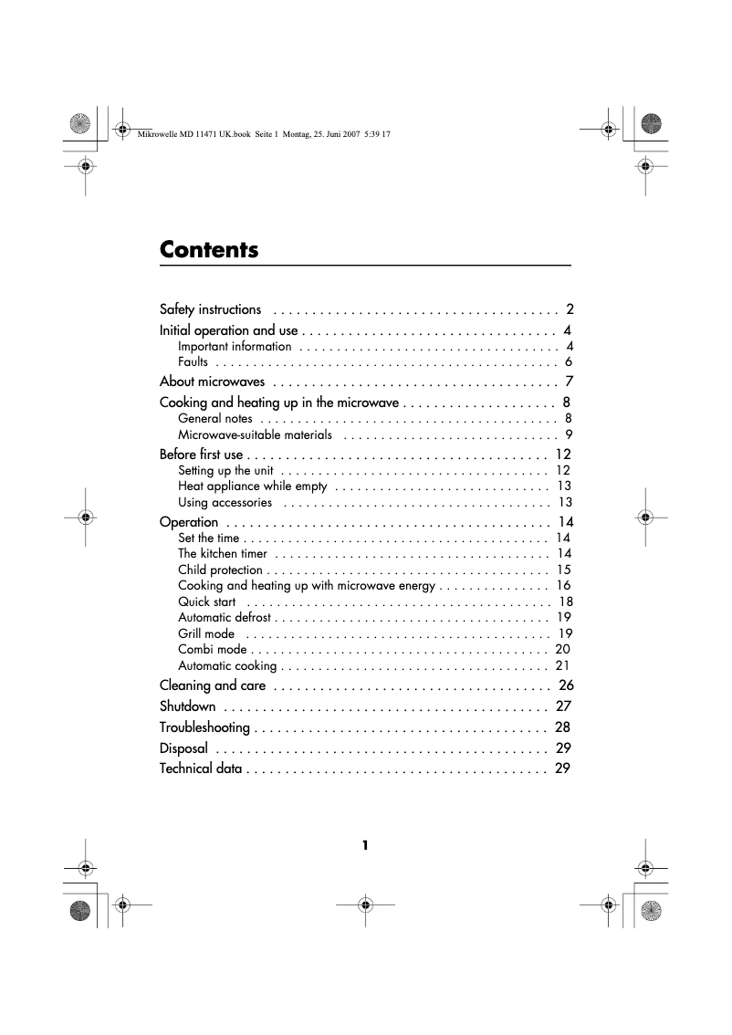 Page 1 de la notice Manuel utilisateur Medion MD 11471