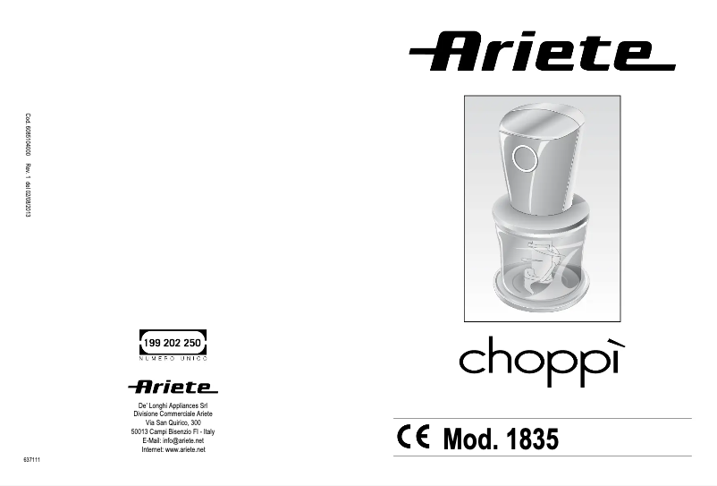 Page 1 de la notice Manuel utilisateur Ariete Choppi 1835