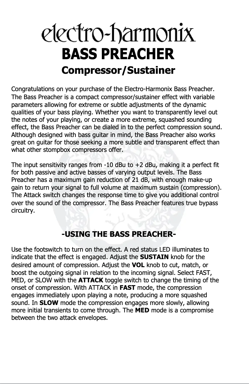 Image de la première page du manuel de l'appareil Bass Preacher