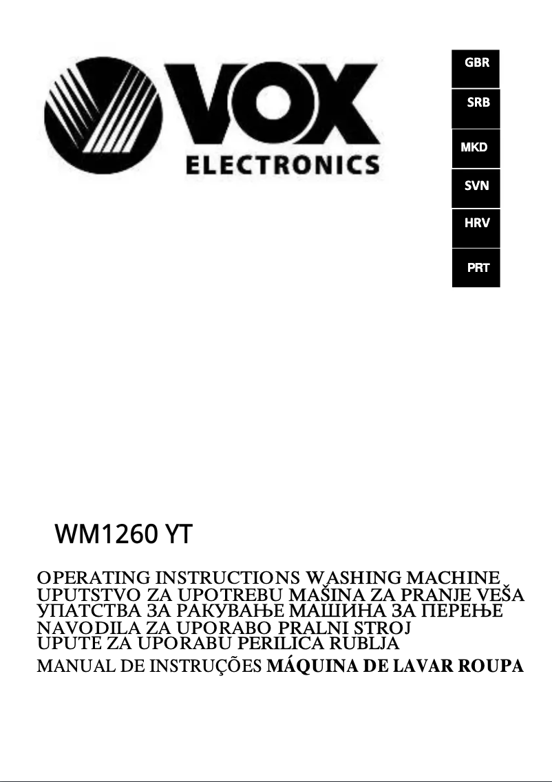 Page 1 de la notice Manuel utilisateur VOX WM1260-YT