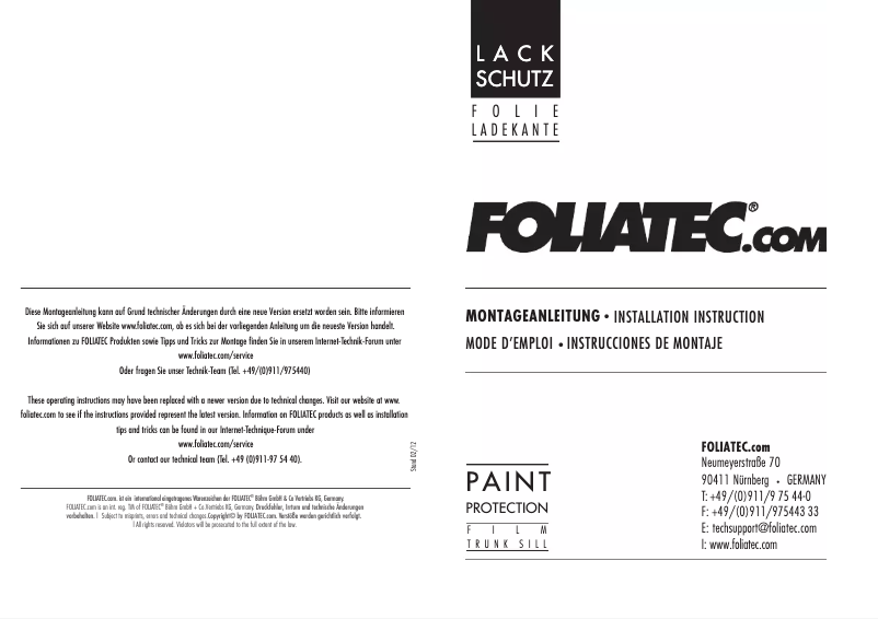 Page n°1 - Manuel utilisateur Foliatec 34125