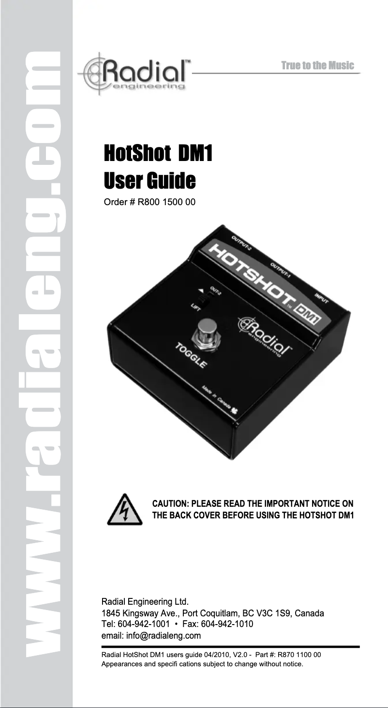 Imagen de la primera página del manual del dispositivo HotShot DM1