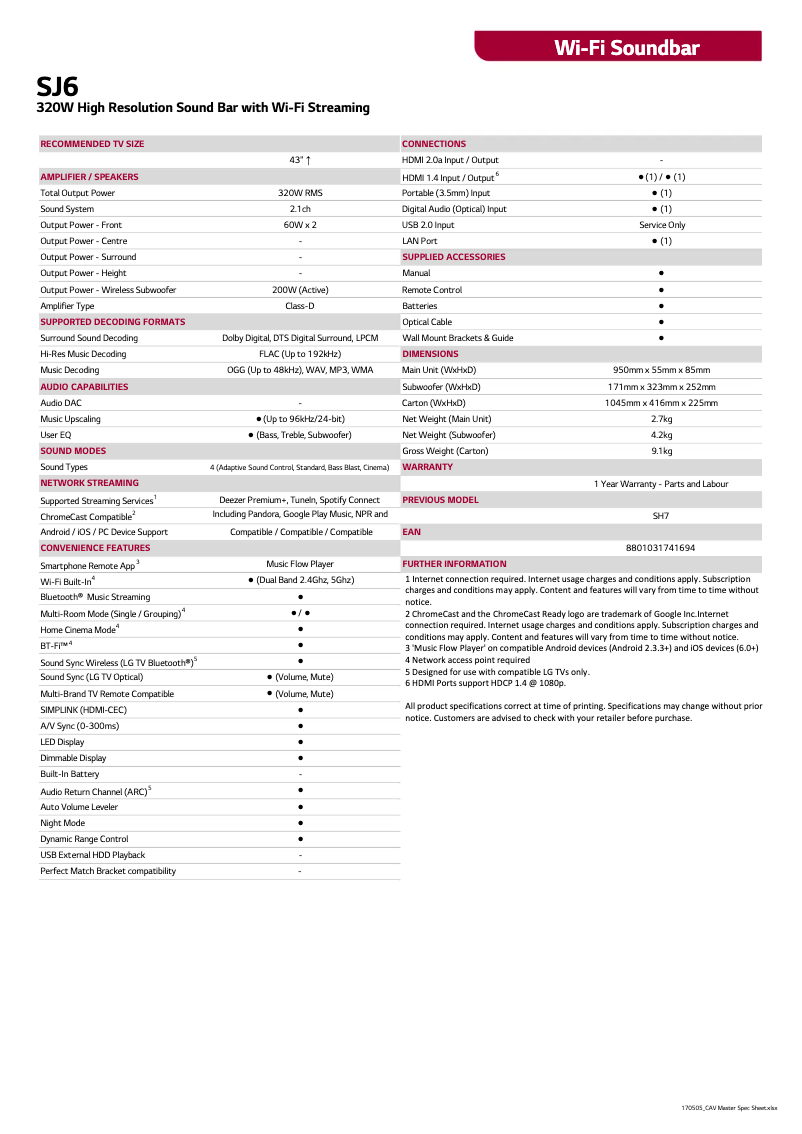Página 1 del manual Ficha técnica LG SJ6