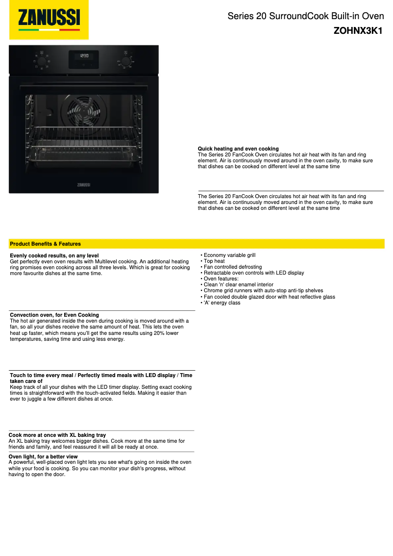 Page n°1 - Fiche technique Zanussi ZOHNX3K1