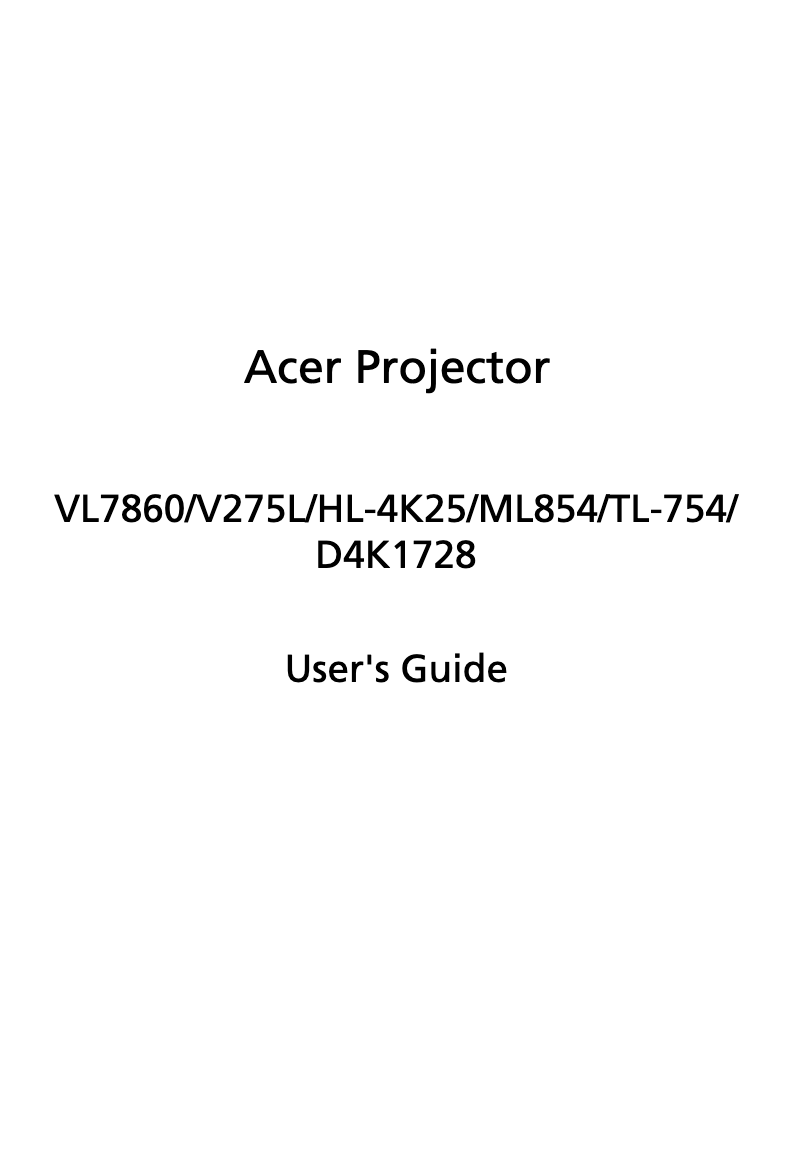 Page n°1 - Manuel utilisateur Acer VL7860 Plus