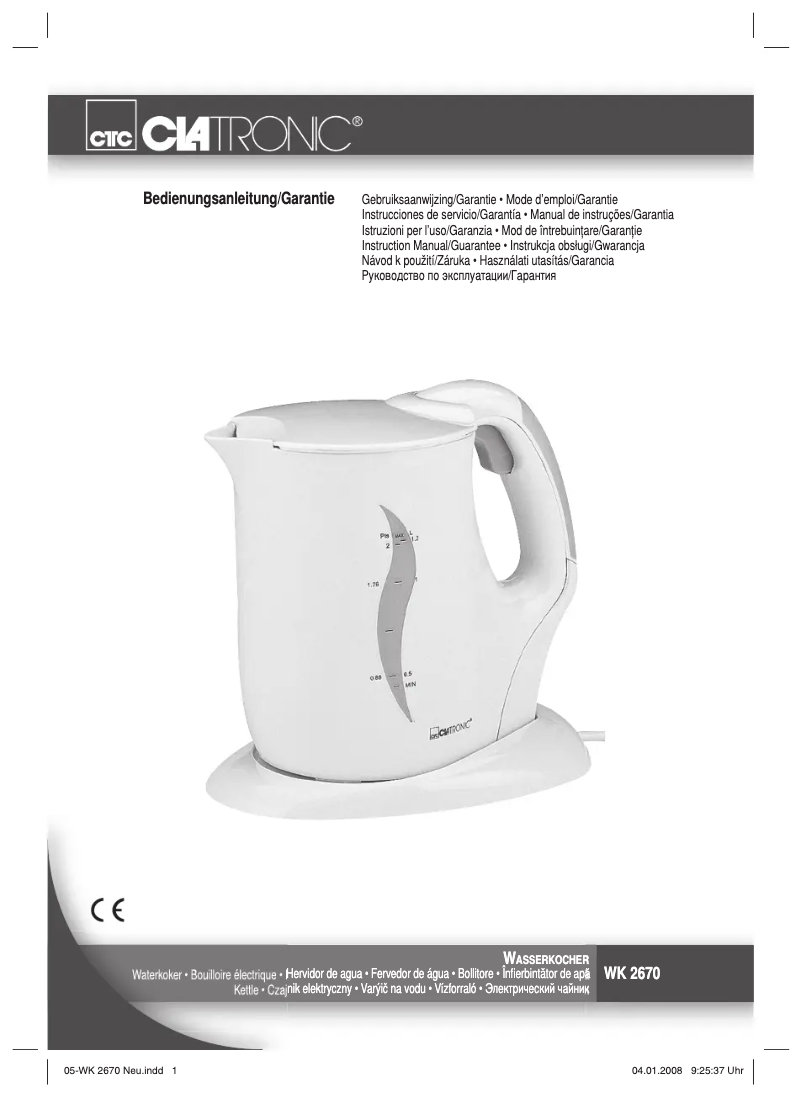 Page 1 de la notice Manuel utilisateur Clatronic WK 2670