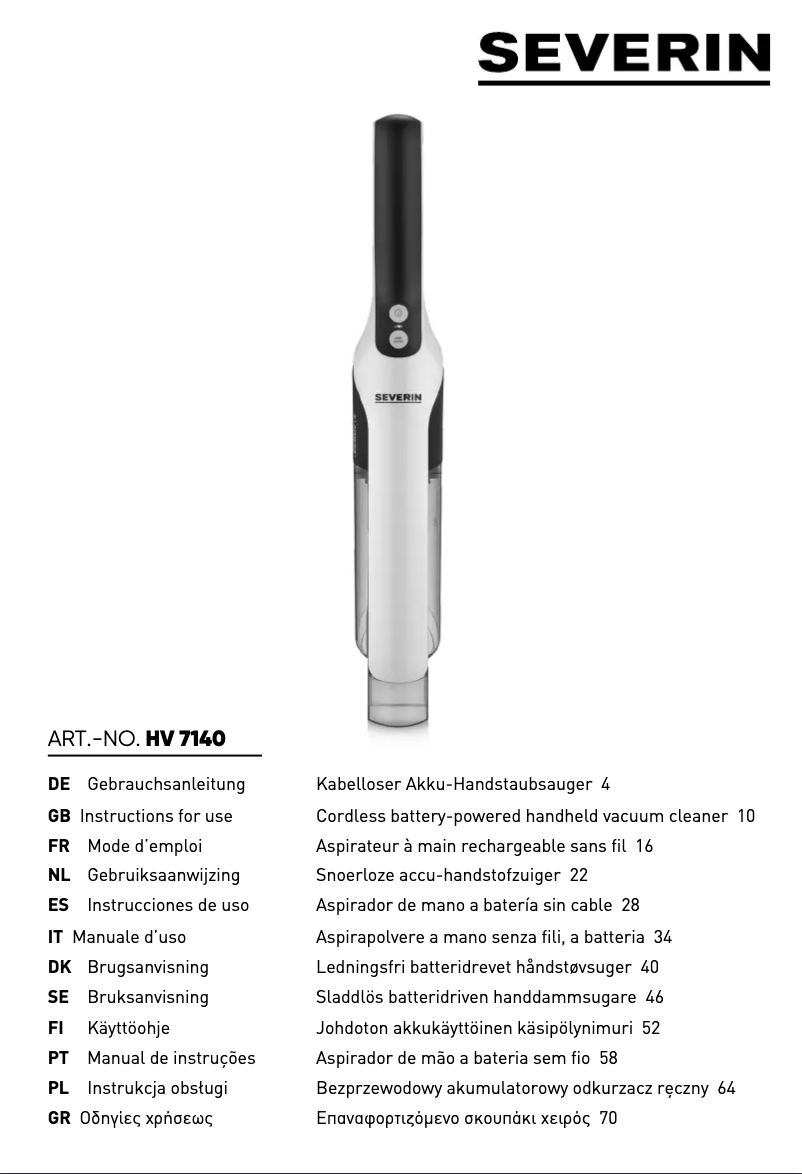 Page 1 de la notice Manuel utilisateur Severin HV 9589