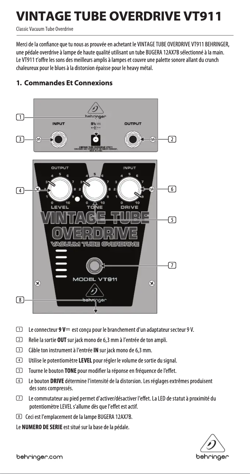 Page n°1 - Manuel utilisateur Behringer Vintage Tube Overdrive VT911