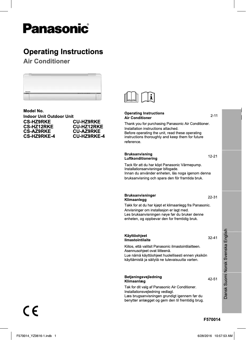 Página 1 del manual Manual de usuario Panasonic CU-HZ9RKE4