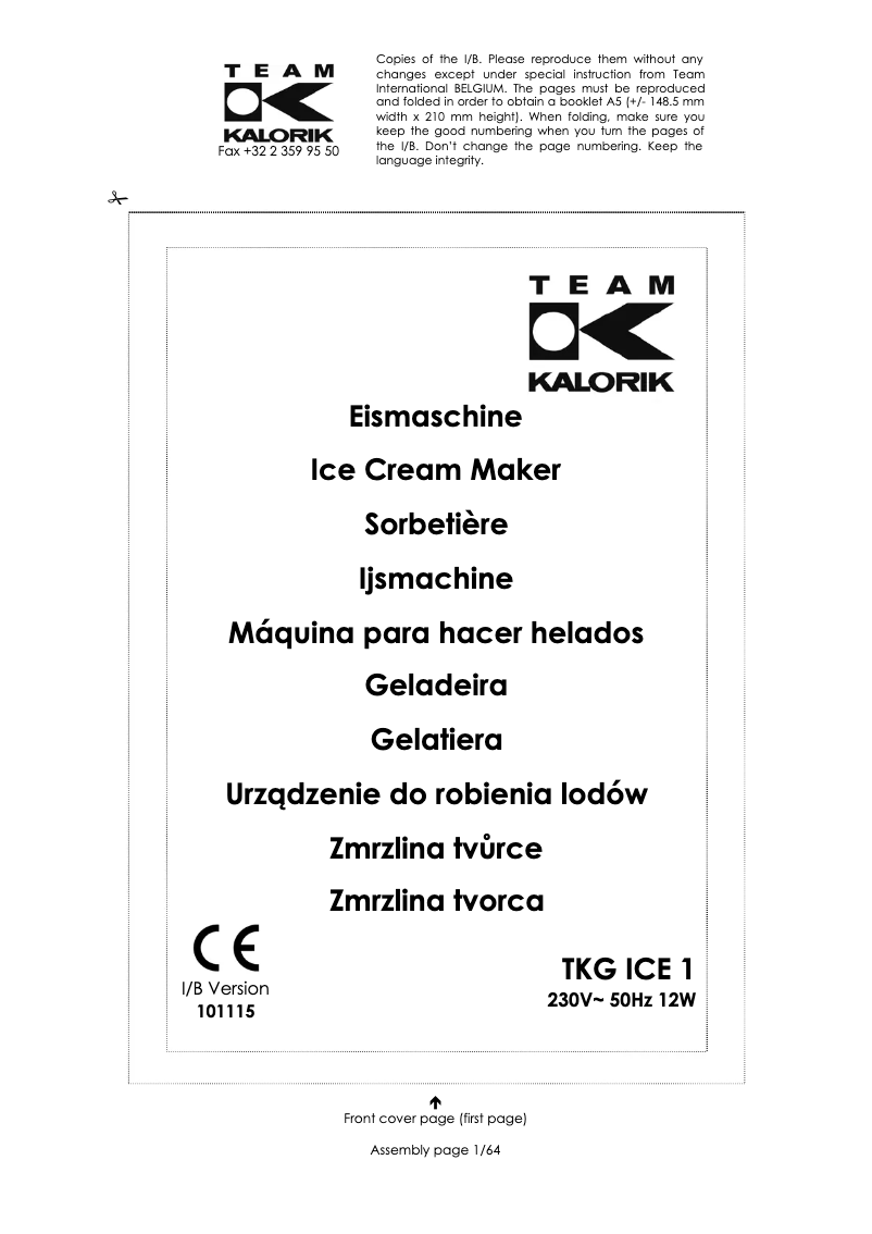 Page n°1 - Manuel utilisateur Team TKG ICE 1