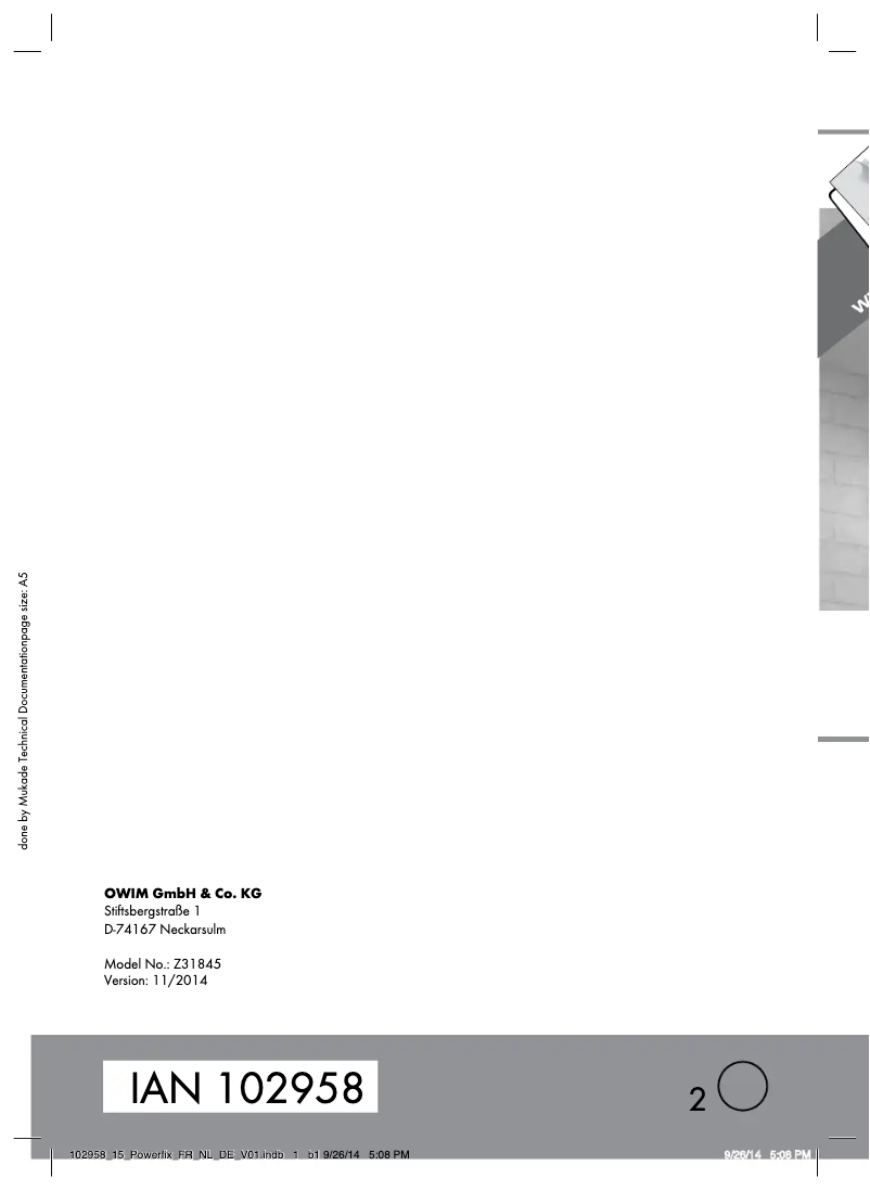 Page 1 de la notice Manuel utilisateur Powerfix Z31331