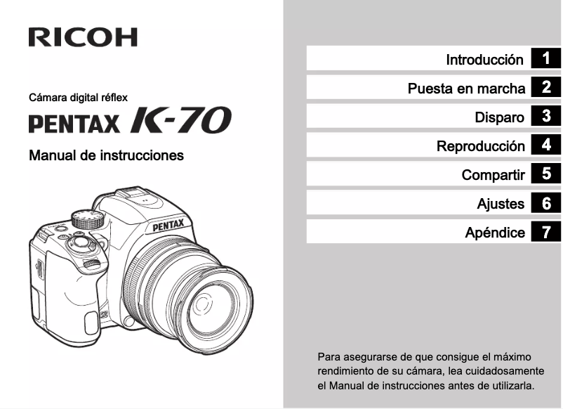 Page 1 de la notice Manuel utilisateur Pentax K-70