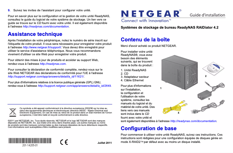 Page 1 de la notice Guide d'installation Netgear ReadyNAS RDP400U