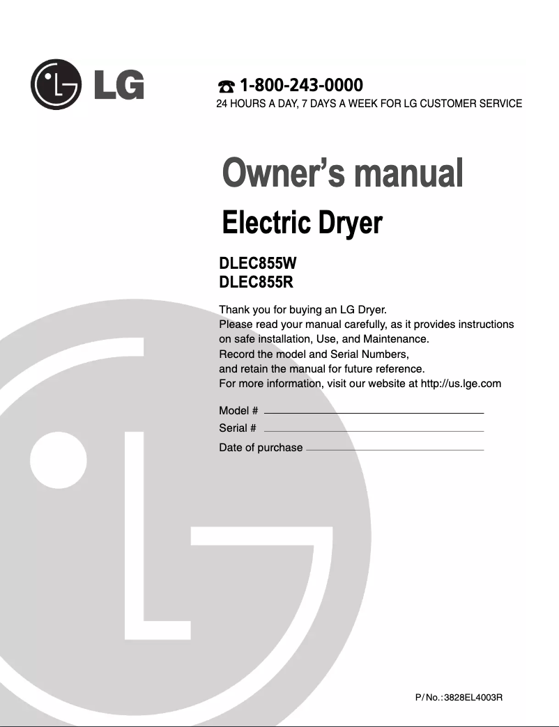 Page n°1 - Manuel d'utilisation et d'entretien LG DLEC855W
