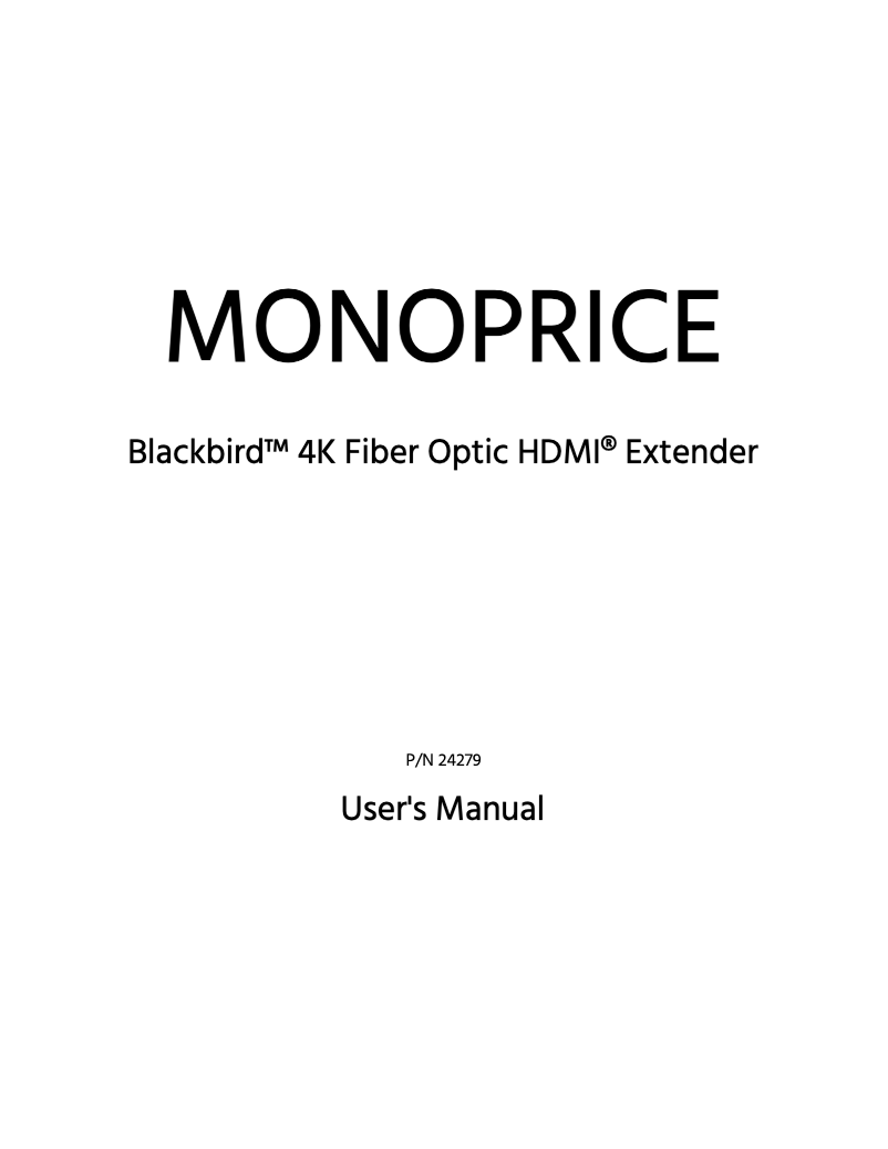 Page n°1 - Manuel utilisateur Monoprice Blackbird 4K Fiber Optic HDMI Extender
