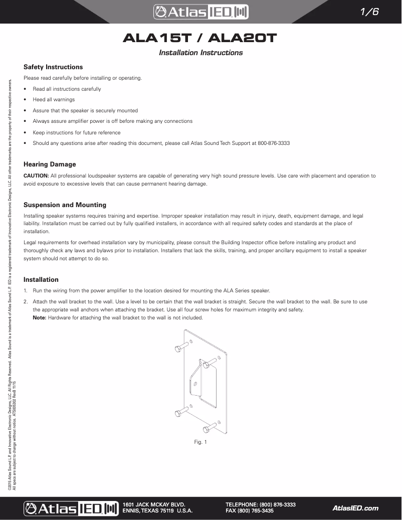 Page n°1 - Manuel utilisateur Atlas ALA20T
