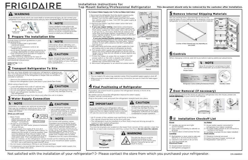Page n°1 - Guide d'installation Frigidaire FGHT2055VD
