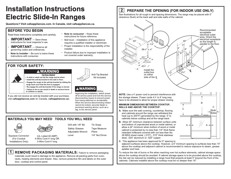 Page n°1 - Guide d'installation GE CHS950P2MS1