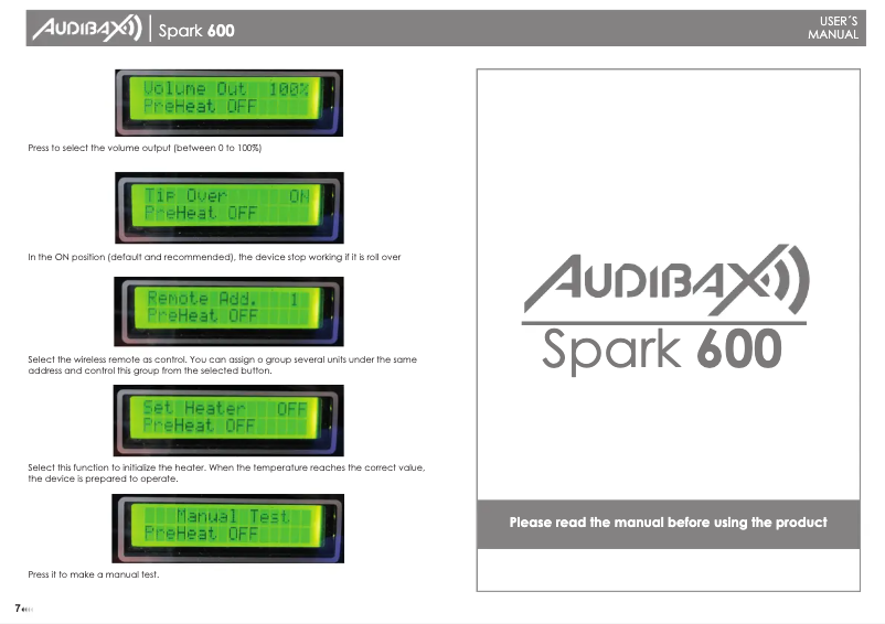 Page 1 de la notice Manuel utilisateur Audibax Spark 600
