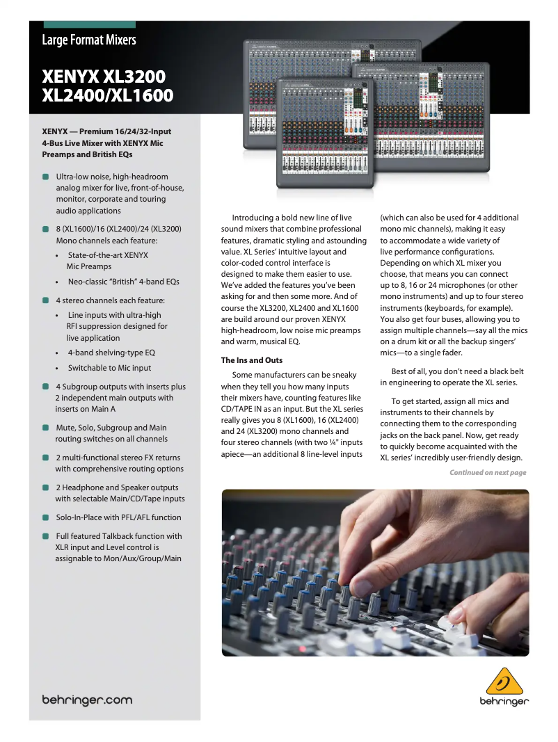 Page 1 de la notice Brochure Behringer Xenyx XL2400