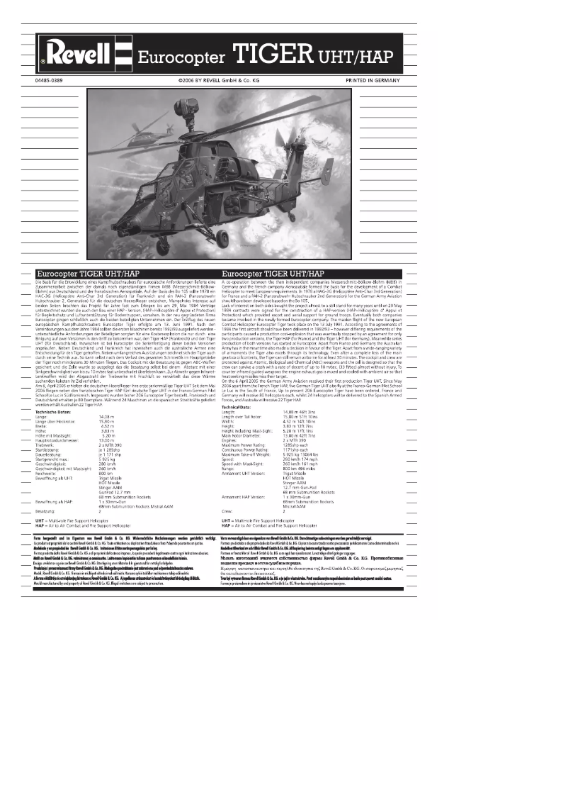 Page 1 de la notice Manuel utilisateur Revell Eurocopter Tiger