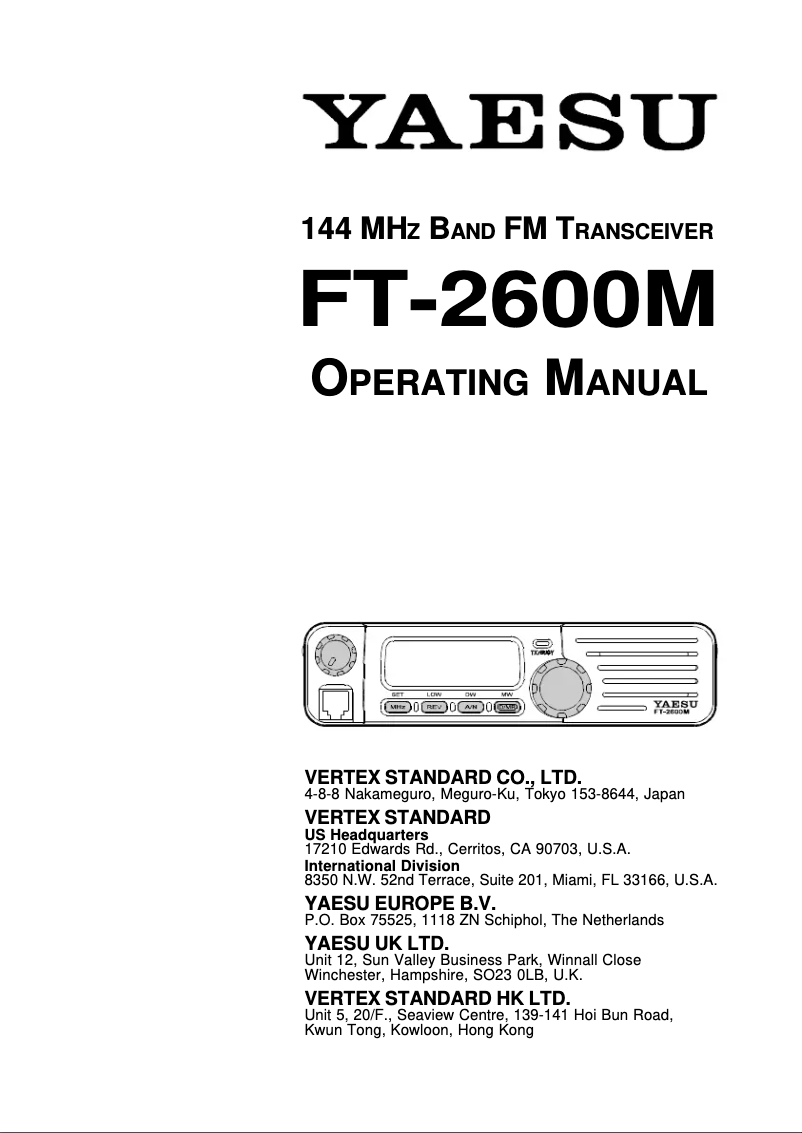 Página 1 del manual Manual de usuario Yaesu FT-2600M