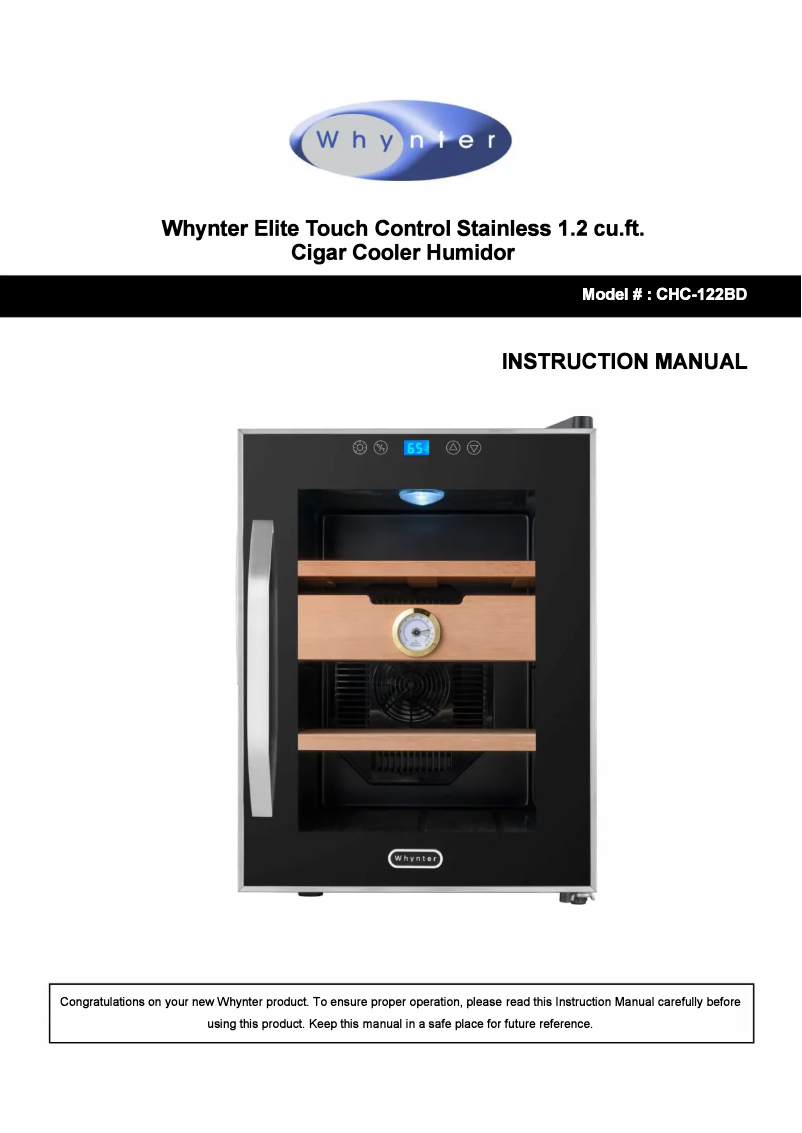 Page 1 de la notice Manuel utilisateur Whynter CHC-122BD