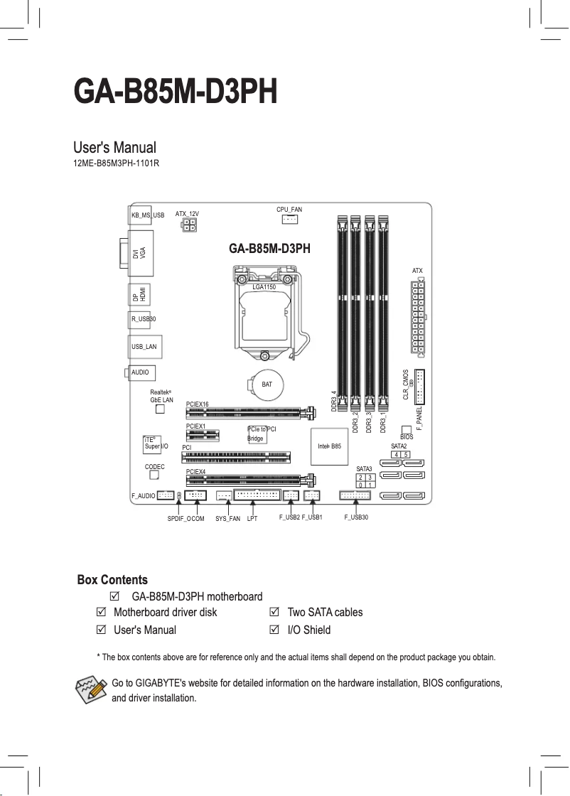 Page 1 de la notice Manuel utilisateur Gigabyte GA-B85M-D3PH