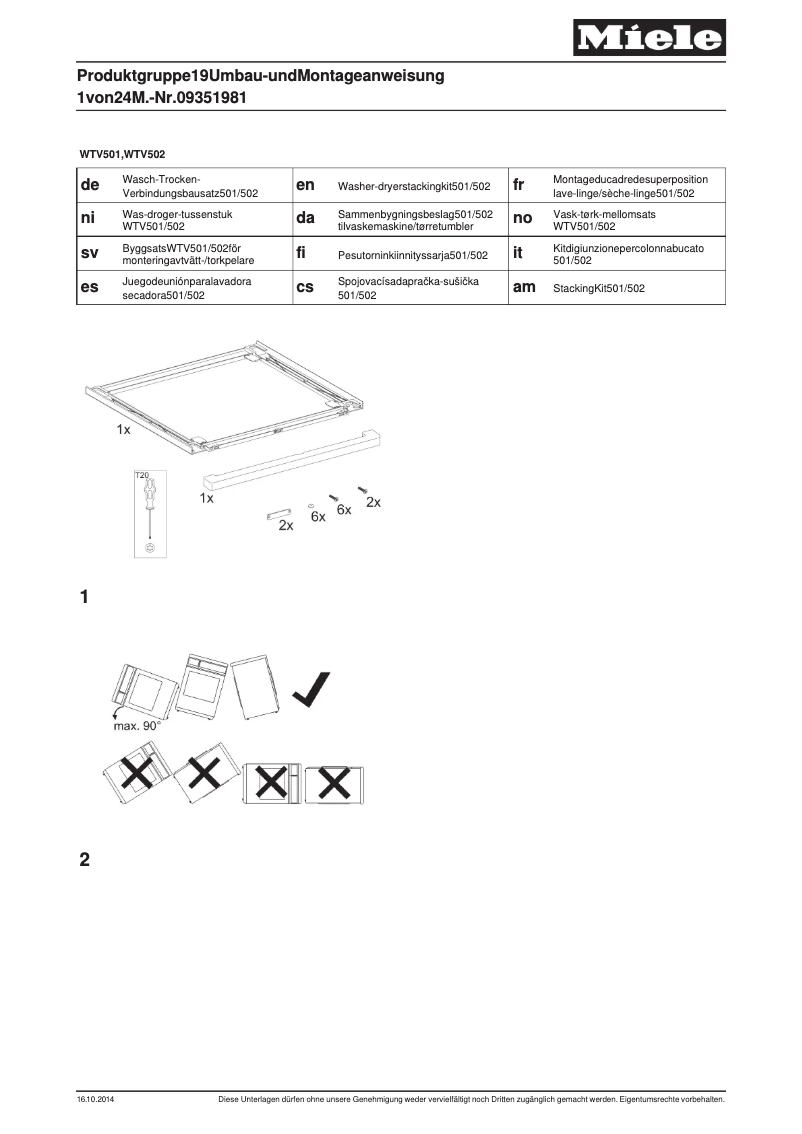 Page 1 de la notice Manuel utilisateur Miele WTV 502