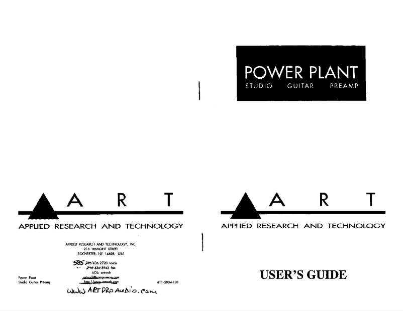 Page 1 de la notice Manuel utilisateur ART Power Plant