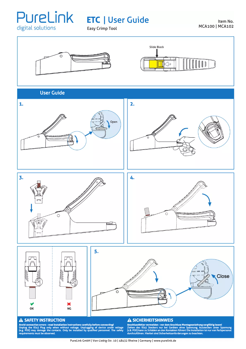 Page 1 de la notice Manuel utilisateur PureLink MCA100
