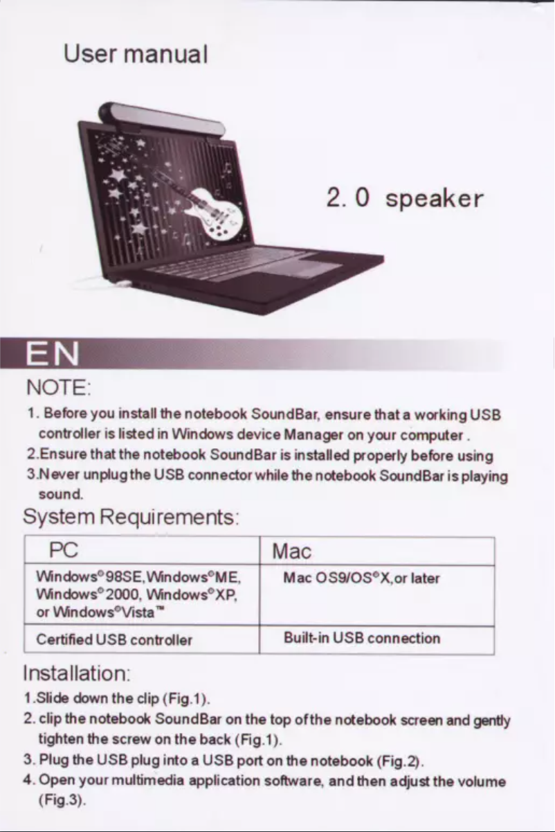 Page 1 de la notice Manuel utilisateur Woxter i-Sound Bar 383
