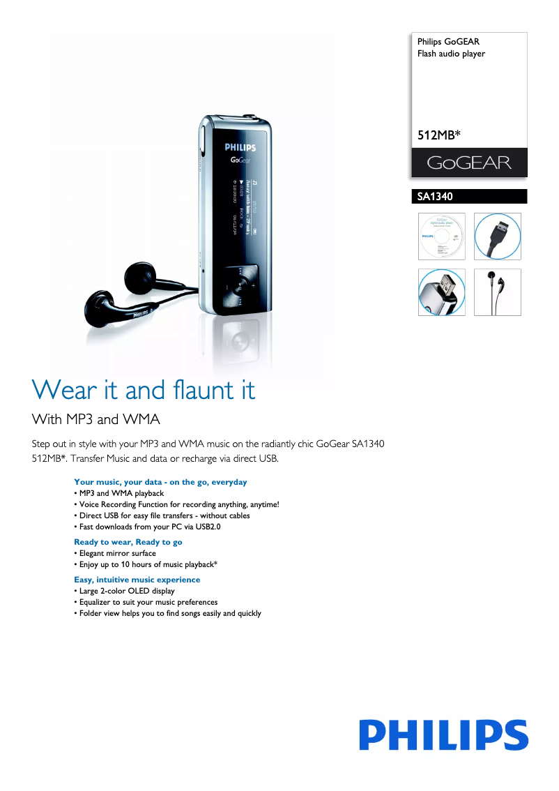 Page 1 de la notice Brochure Philips GoGear SA1340