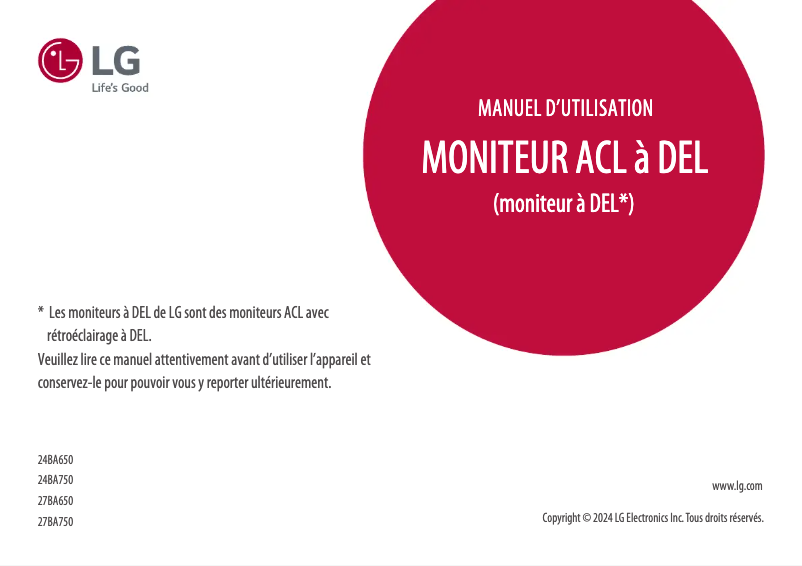 Page n°1 - Manuel utilisateur LG 24BA650