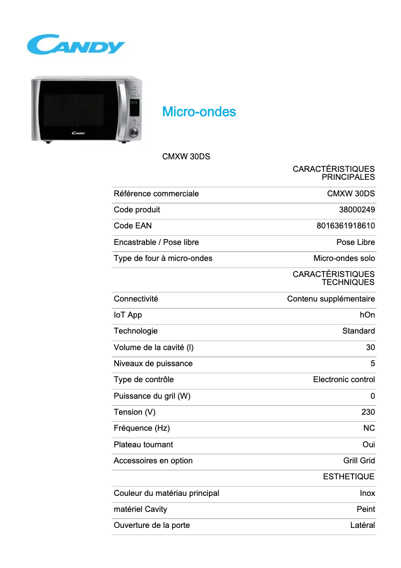 Image de la première page du manuel de l'appareil CMXW 30DS