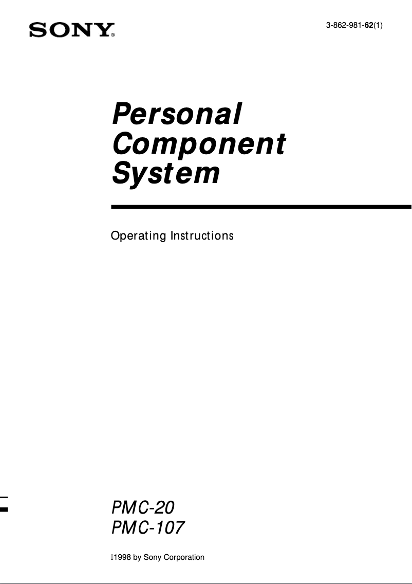 Page 1 de la notice Manuel utilisateur Sony PMC-20