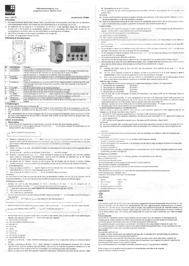 Page 1 de la notice Manuel utilisateur Sencys EMT757