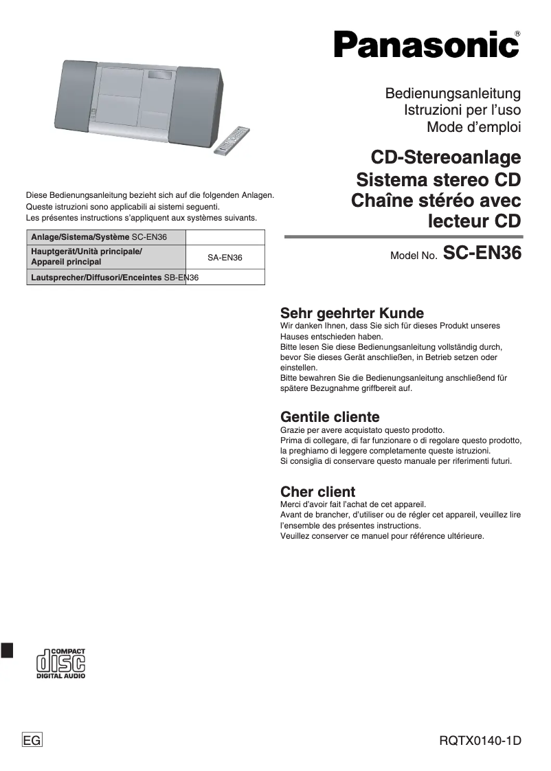 Page n°1 - Manuel utilisateur Panasonic SC-EN36
