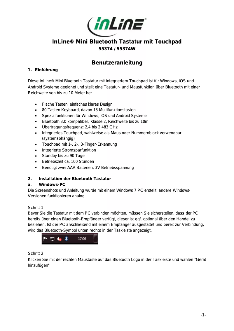 Page 1 de la notice Manuel utilisateur InLine 55374W