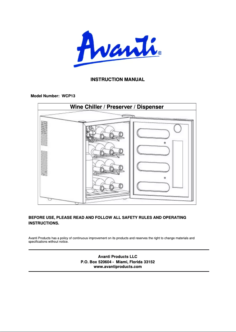 Page 1 de la notice Manuel utilisateur Avanti WCP13IS