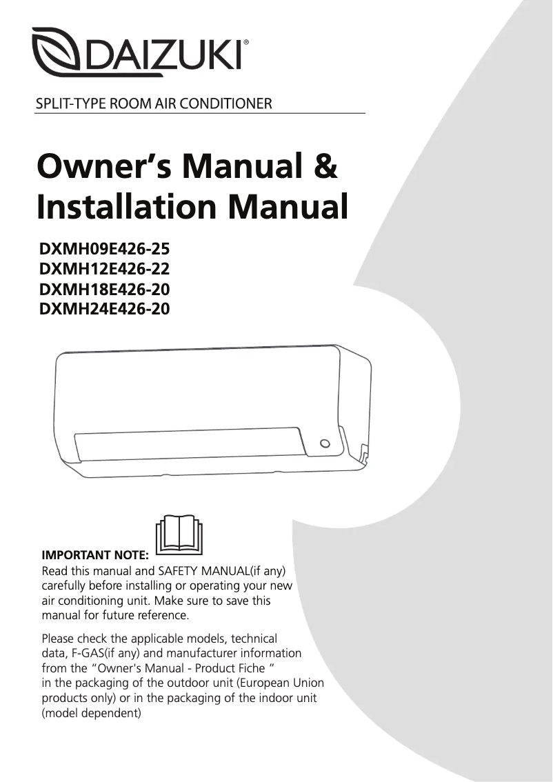 Page 1 de la notice Manuel utilisateur Daizuki DXMH24E426-20
