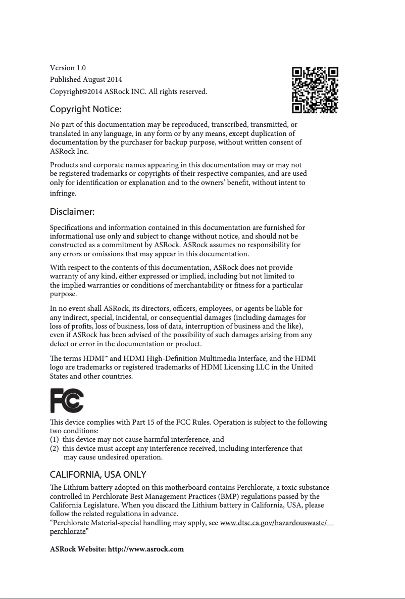 Page 1 de la notice Manuel utilisateur Asrock Q1900M Pro3