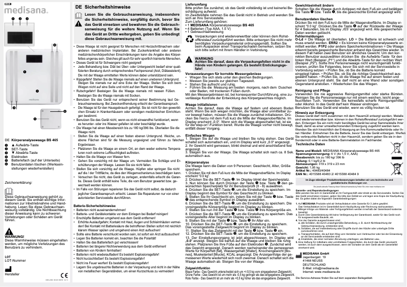 Page 1 de la notice Manuel utilisateur Medisana BS 465