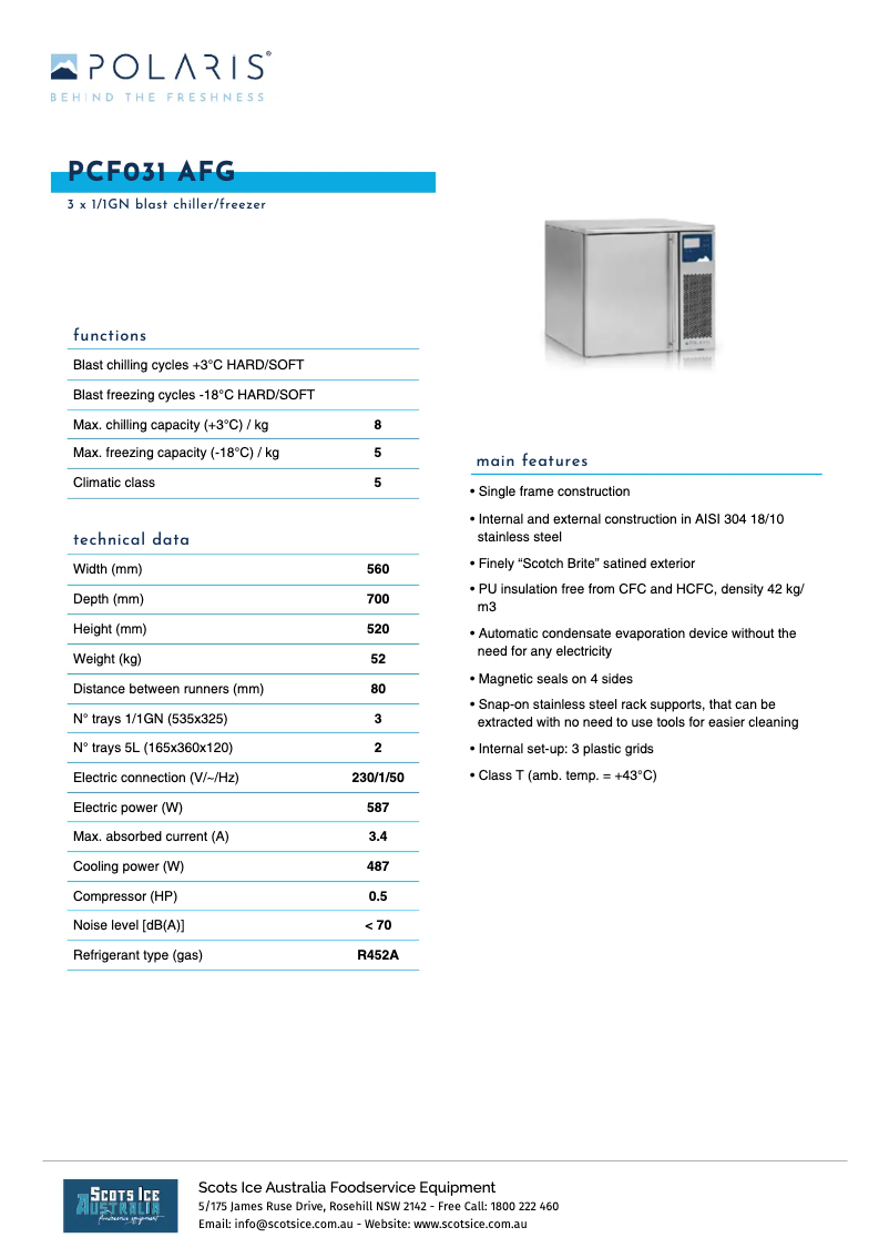 Página 1 del manual Ficha técnica Polaris PCF031AFG