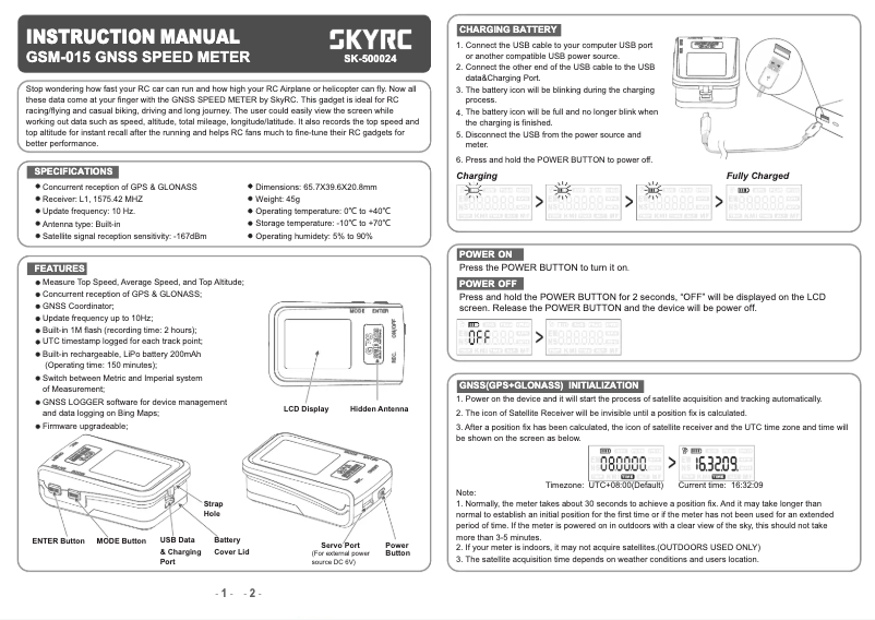 Page 1 de la notice Manuel utilisateur SkyRC GSM-015