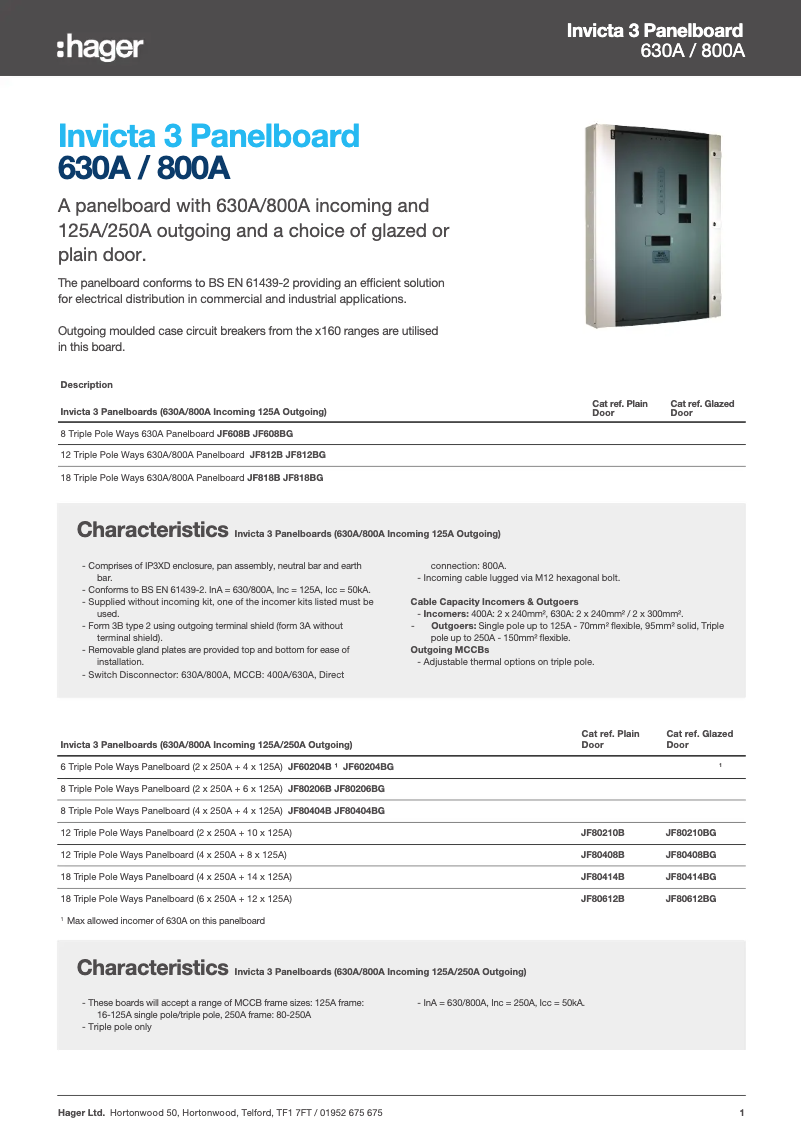 Page 1 de la notice Fiche technique Hager JF60204B