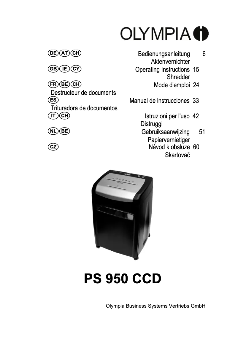 Page n°1 - Manuel utilisateur Olympia PS 950 CCD