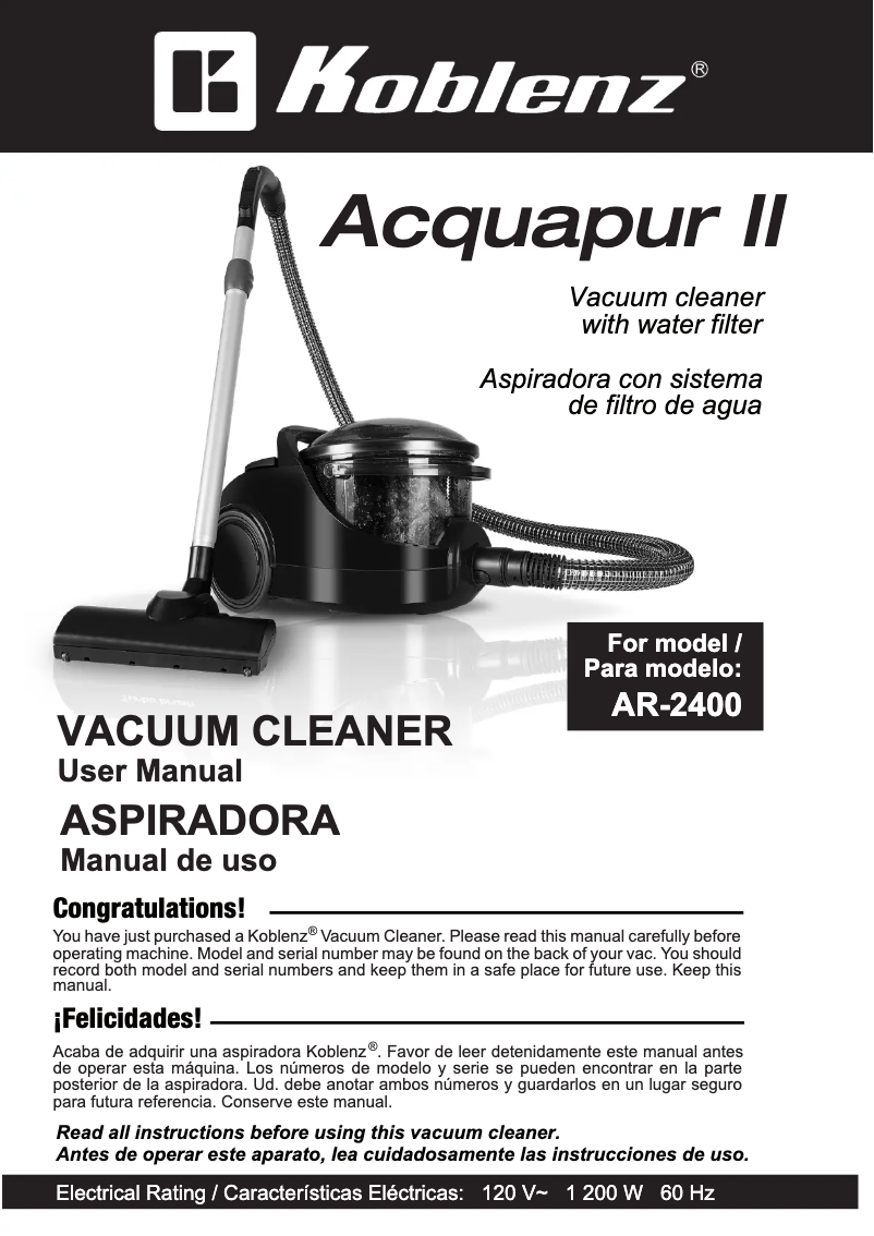 Page 1 de la notice Manuel utilisateur Koblenz Acquapur II AR-2400