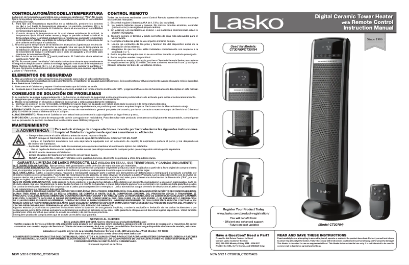 Page 1 de la notice Manuel utilisateur Lasko CT30754